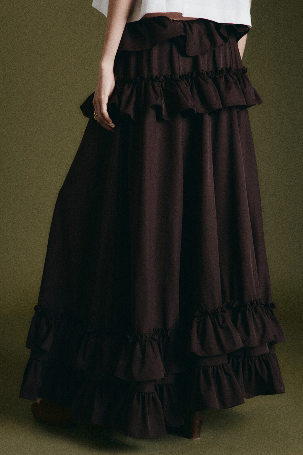 Юбка макси со средней посадкой и ярусными воланами - цвет коричневый - 3
