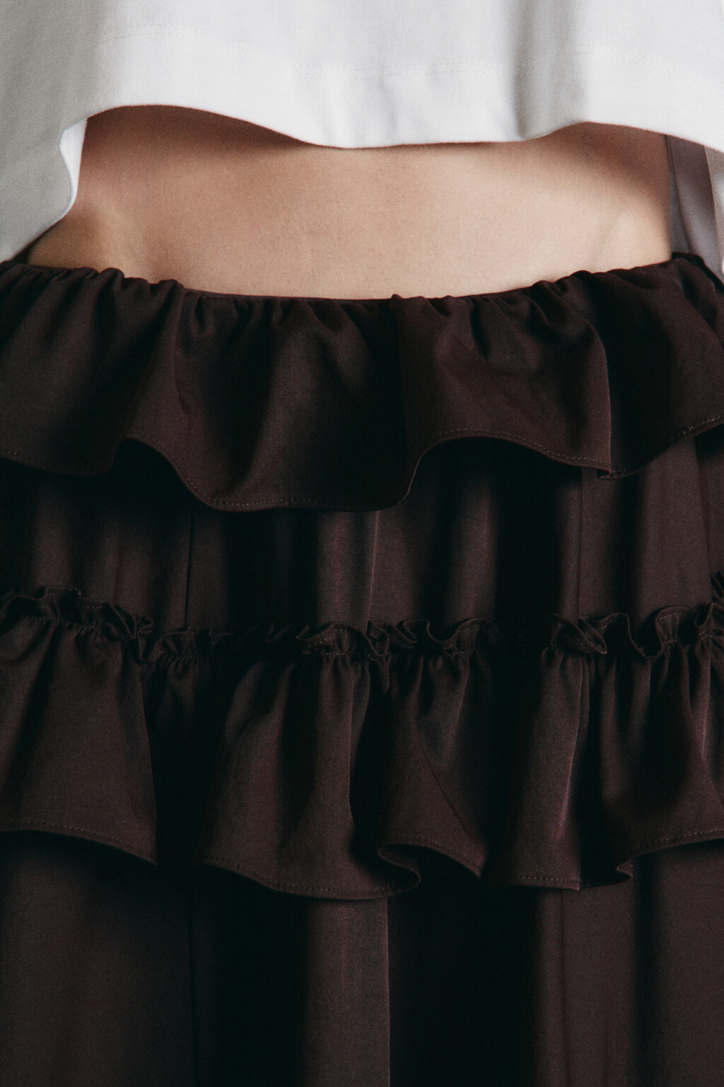 Юбка макси со средней посадкой и ярусными воланами - цвет коричневый - 5