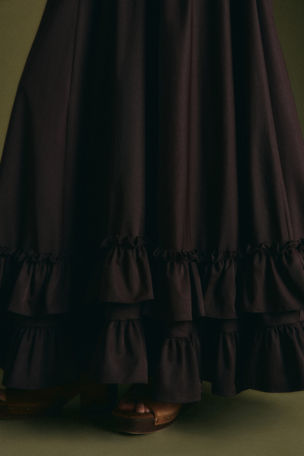 Юбка макси со средней посадкой и ярусными воланами - цвет коричневый - 6