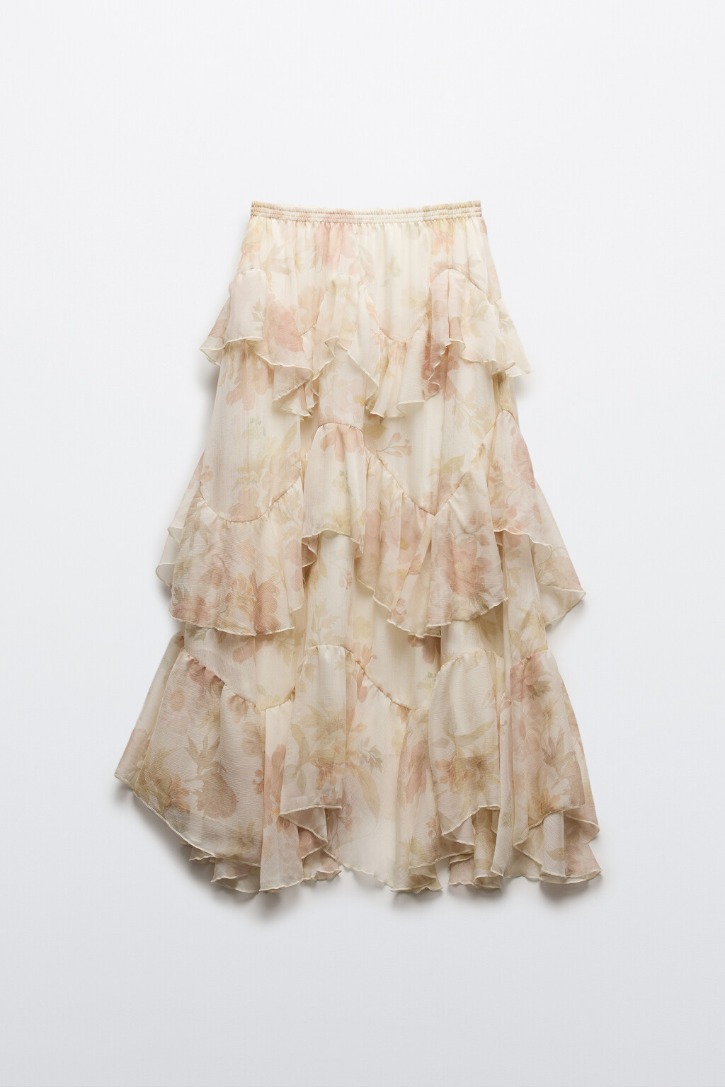 Юбка миди шифоновая многоярусная с цветочным принтом - цвет мультиколор - 7