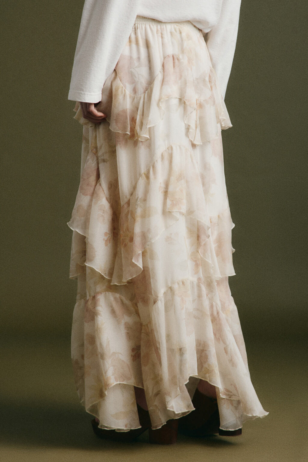 Юбка миди шифоновая многоярусная с цветочным принтом - цвет мультиколор - 3