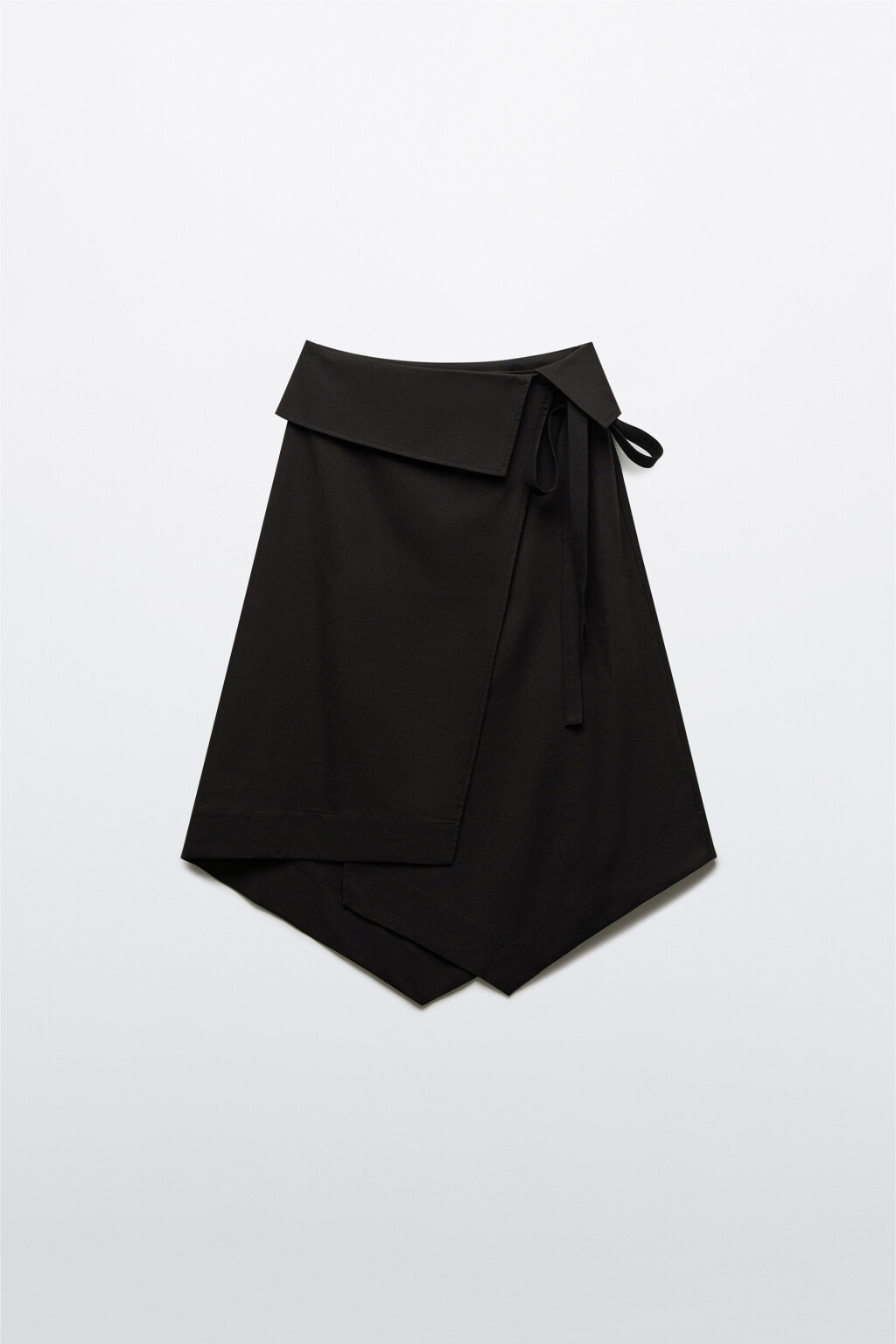 Юбка миди асимметричная с баской на запах со льном - цвет черный - 7