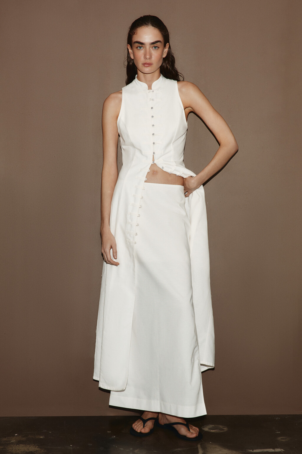 Юбка прямая макси хлопковая с разрезом - цвет белый - 4