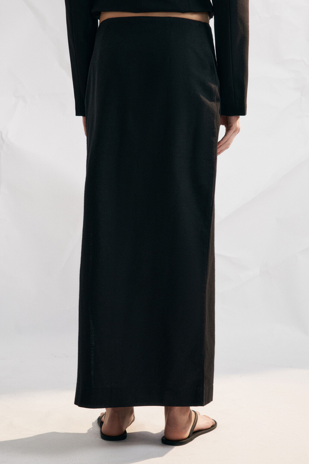 Юбка прямая макси хлопковая с разрезом - цвет черный - 3