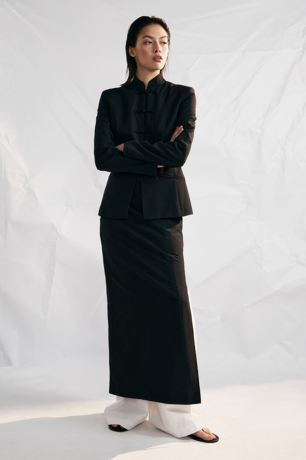 Юбка прямая макси хлопковая с разрезом - цвет черный - 4