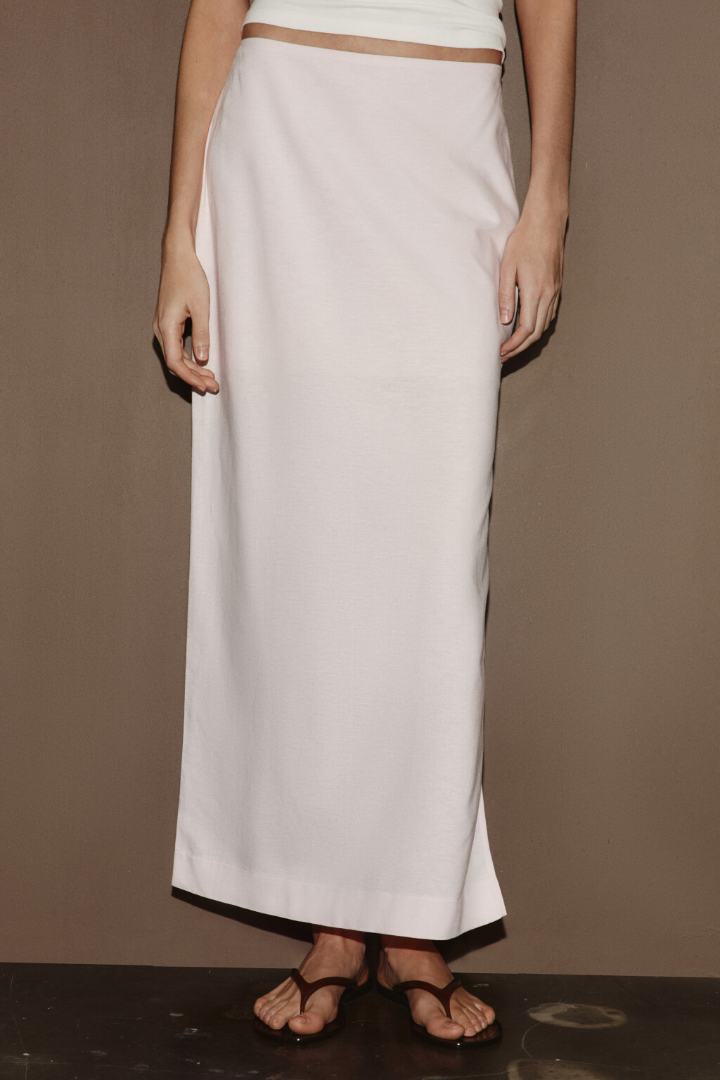 Юбка прямая макси хлопковая с разрезом - цвет розовый - 2