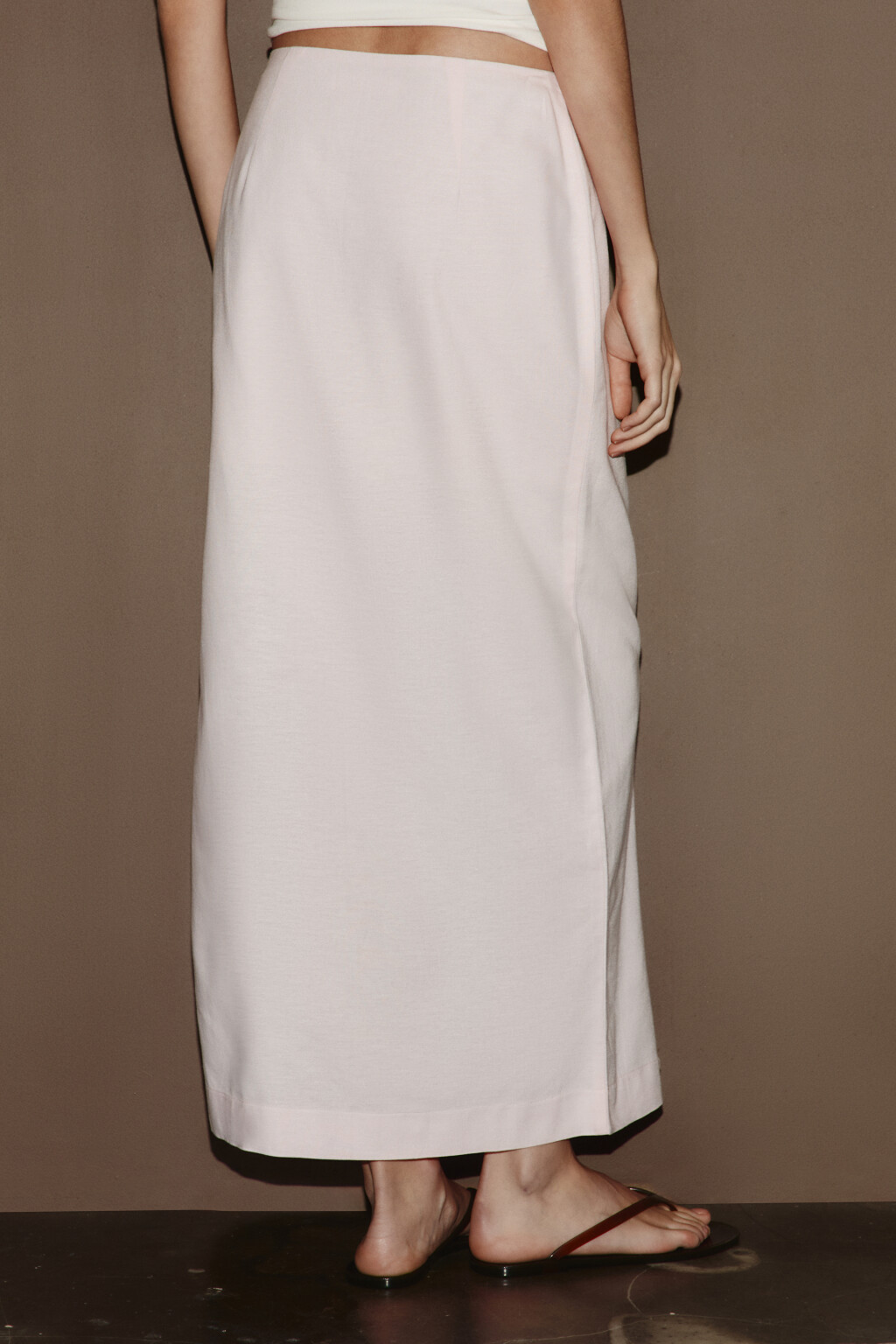 Юбка прямая макси хлопковая с разрезом - цвет розовый - 3