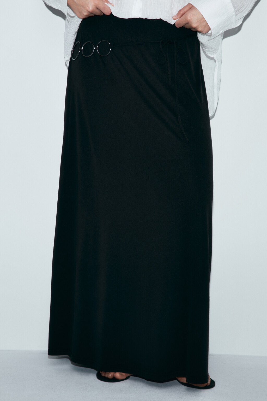 Юбка-годе из модала со средней посадкой - цвет черный - 3
