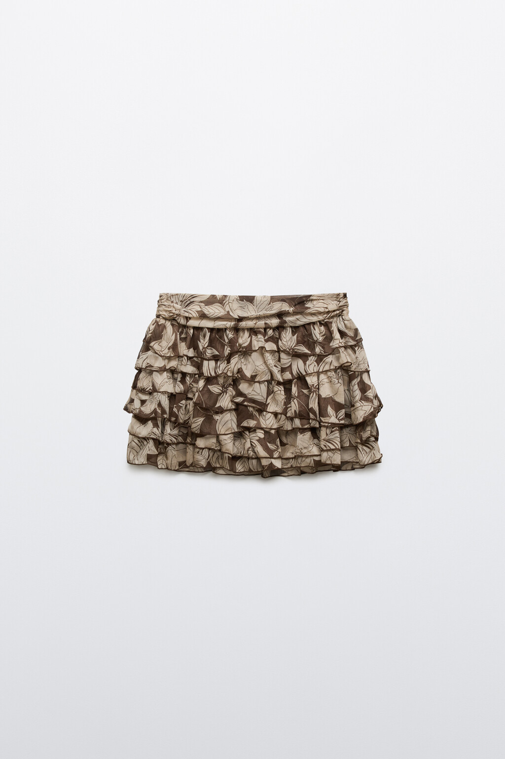 Юбка-шорты мини многоярусная и принтом - цвет коричневый - 7