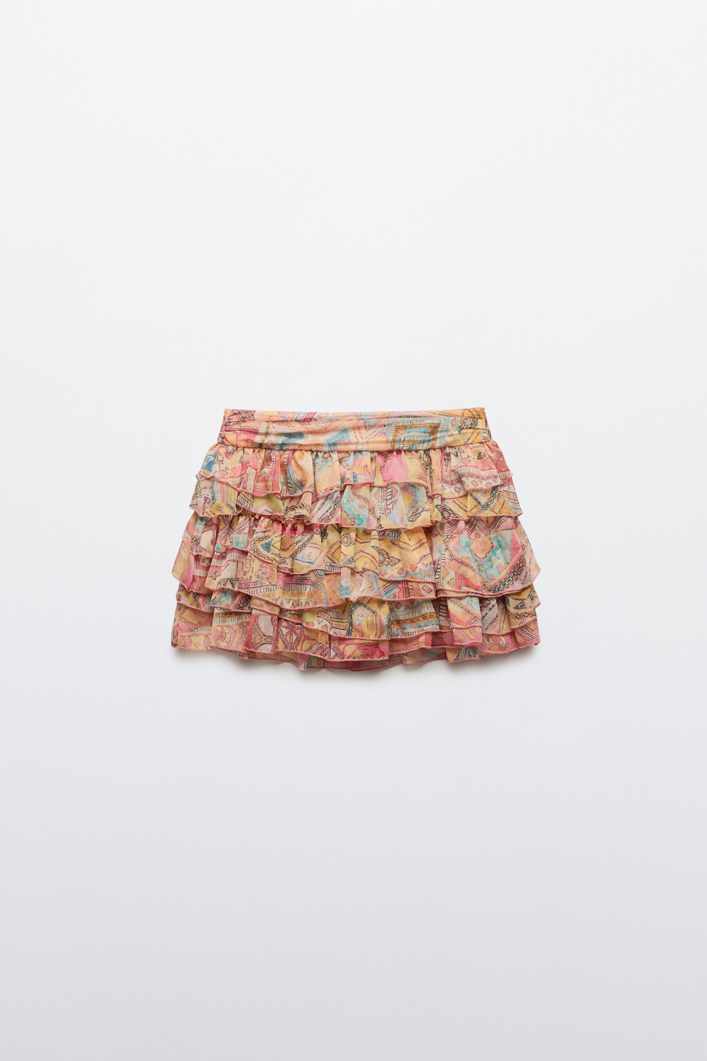 Юбка-шорты мини многоярусная и принтом - цвет мультиколор - 7