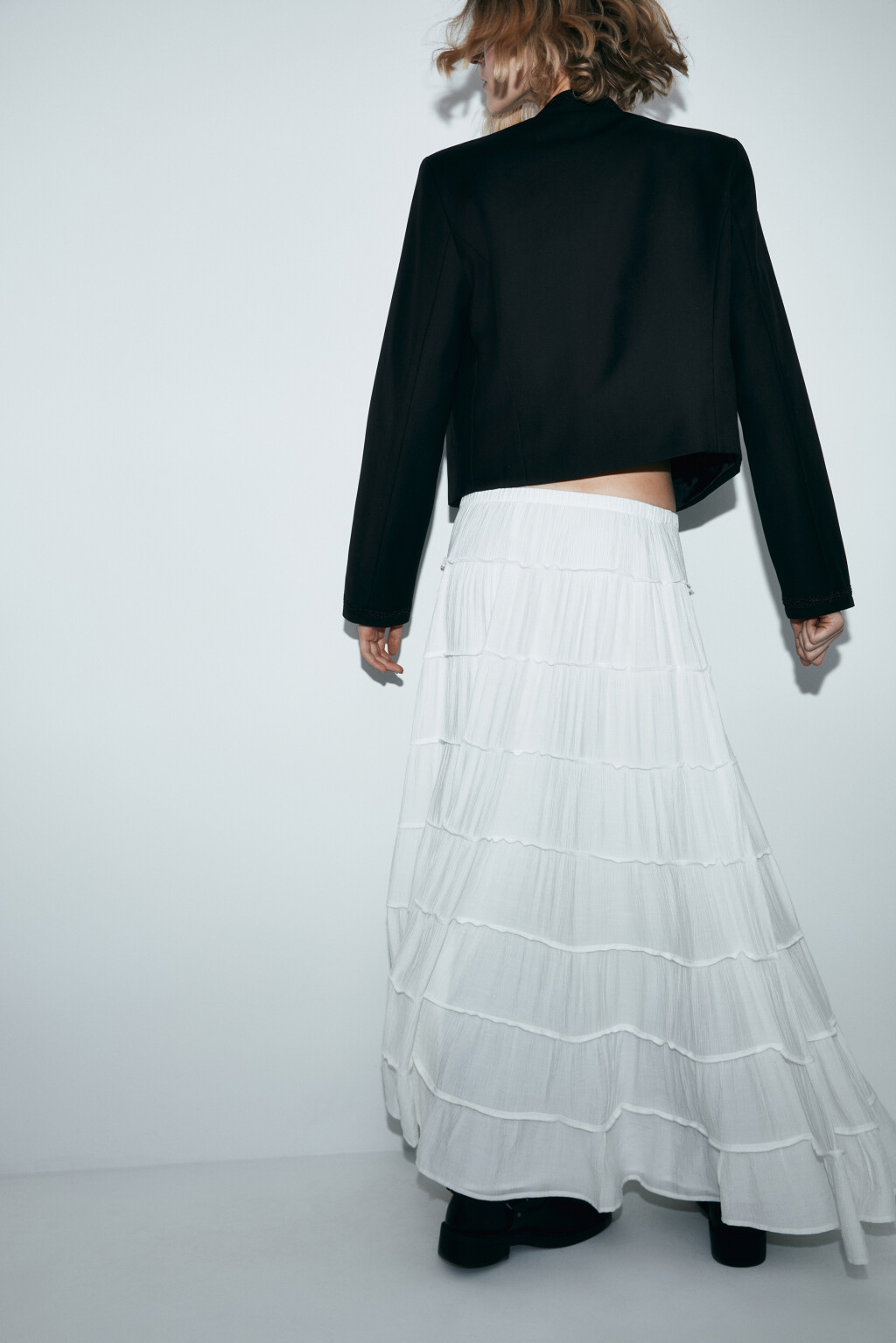 Юбка макси многоярусная пышная - цвет белый - 2