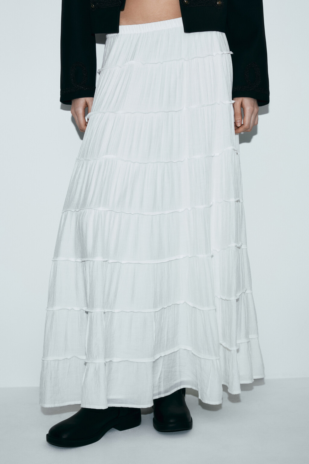 Юбка макси многоярусная пышная - цвет белый - 3