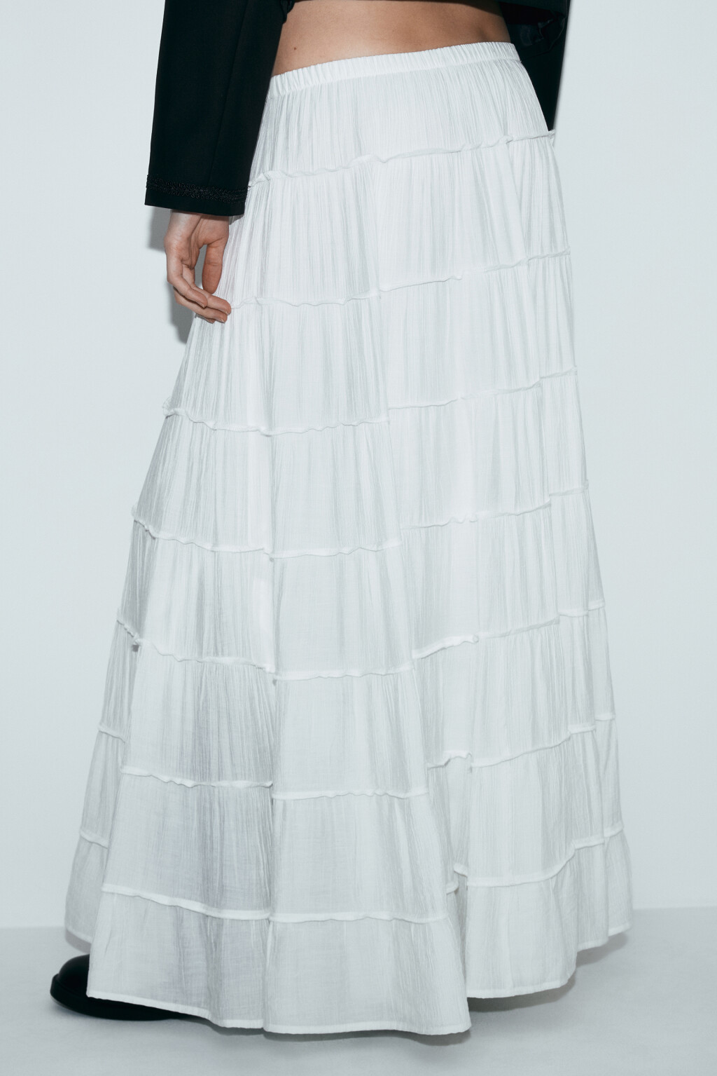 Юбка макси многоярусная пышная - цвет белый - 4