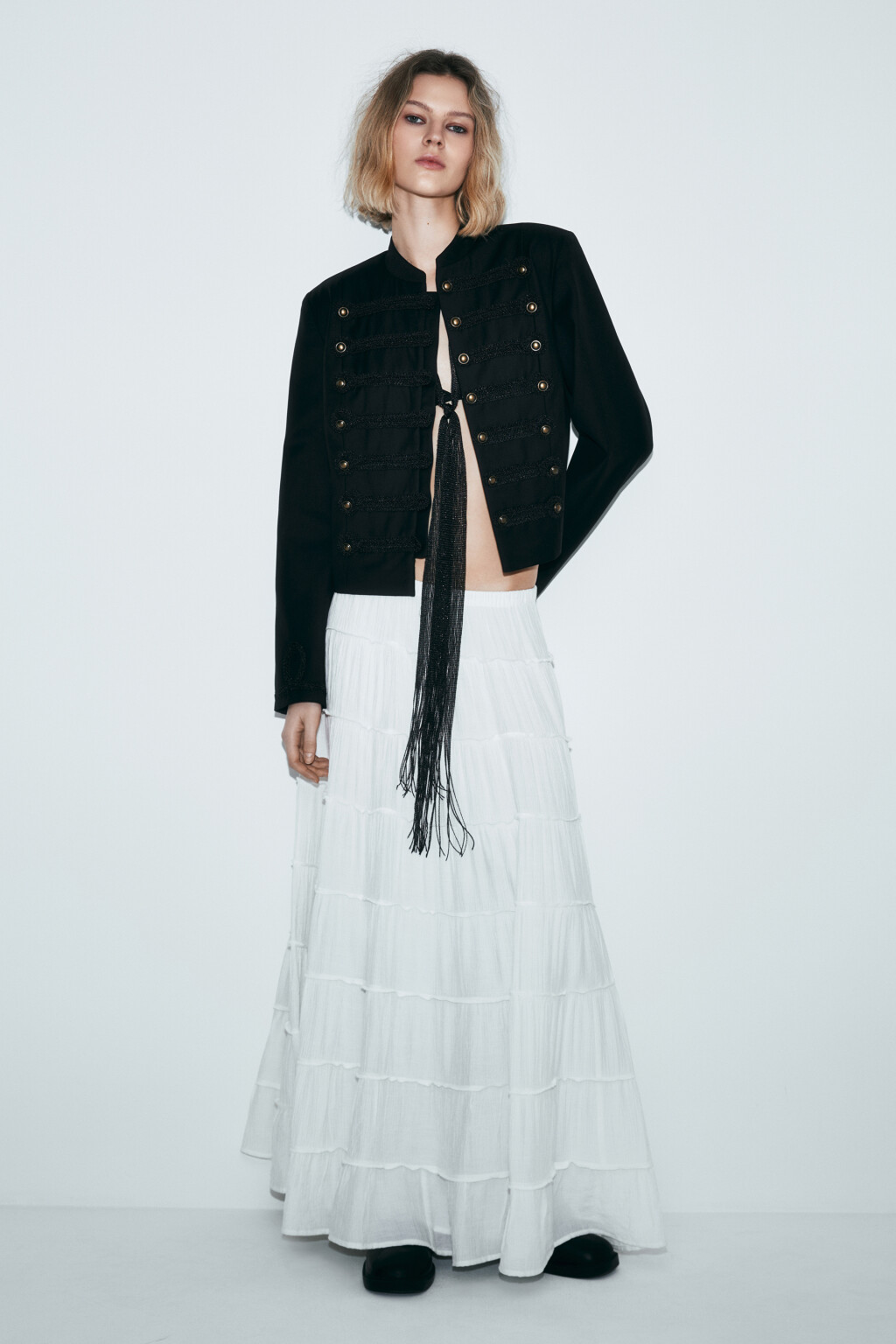 Юбка макси многоярусная пышная - цвет белый - 5