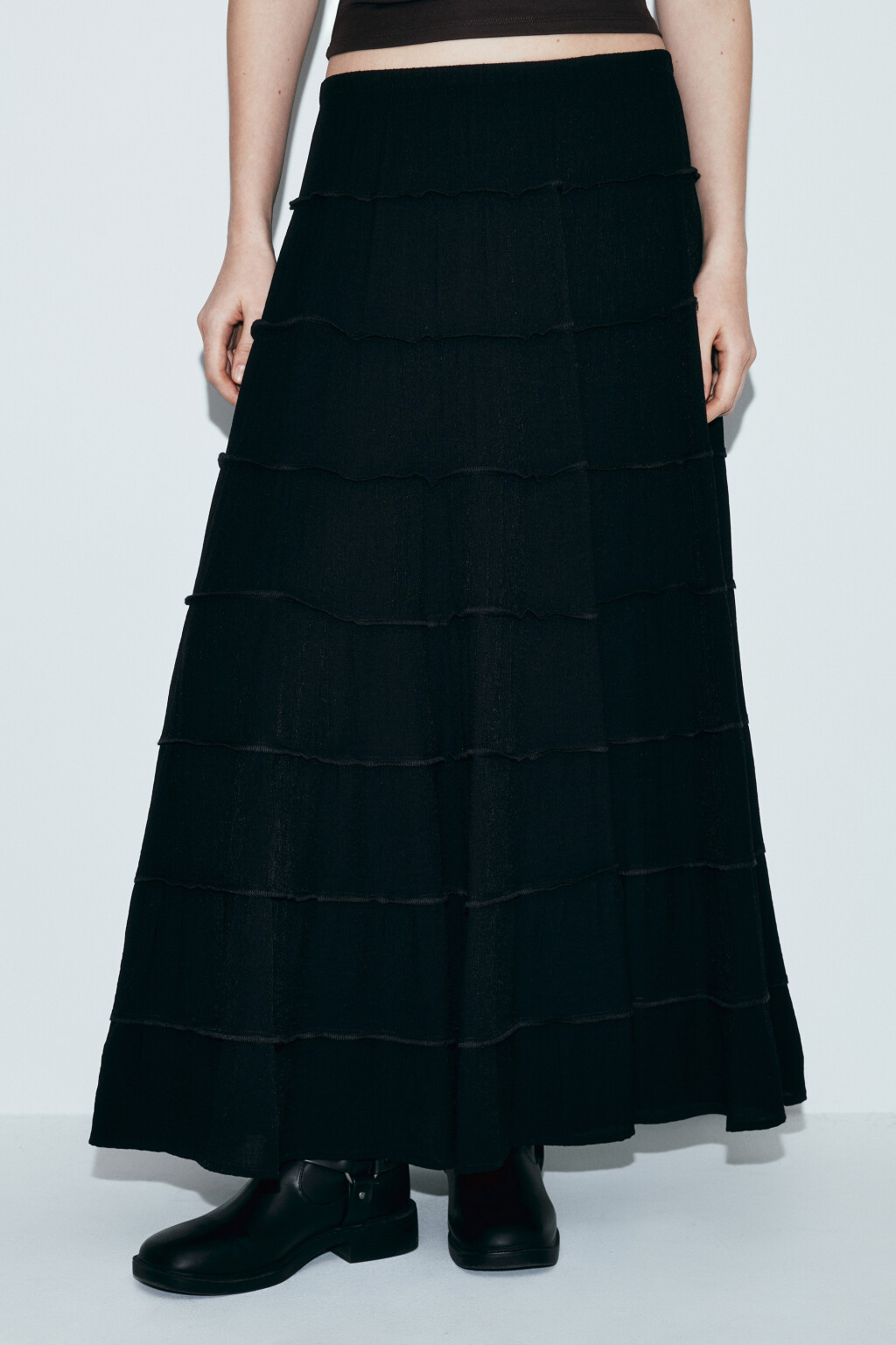 Юбка макси многоярусная пышная - цвет черный - 3