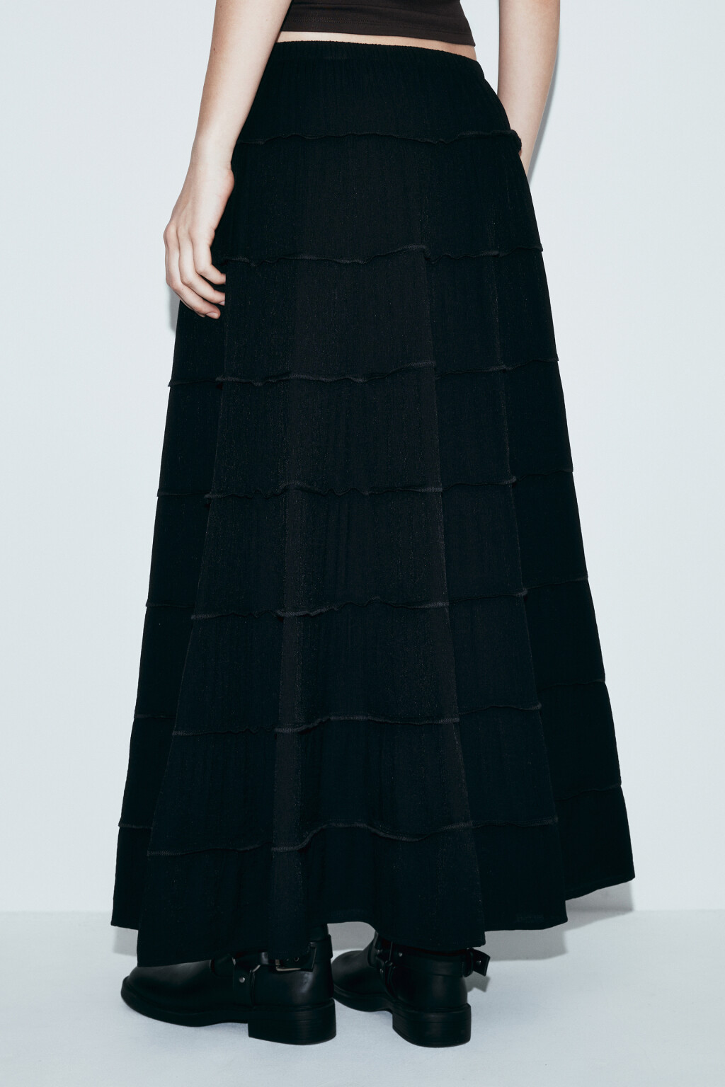 Юбка макси многоярусная пышная - цвет черный - 4
