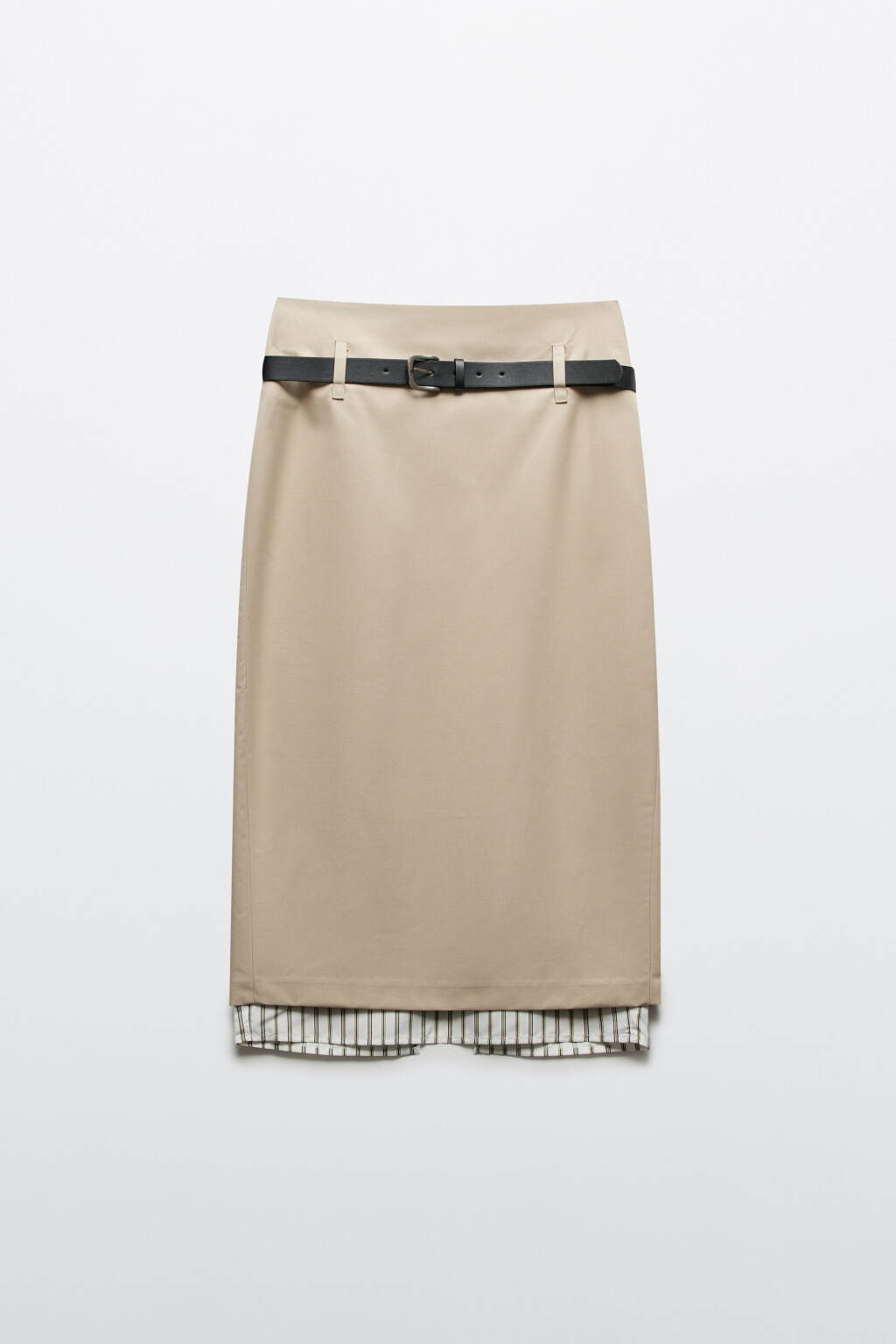 Юбка-карандаш миди с имитацией второго слоя и ремнем - цвет бежевый - 9