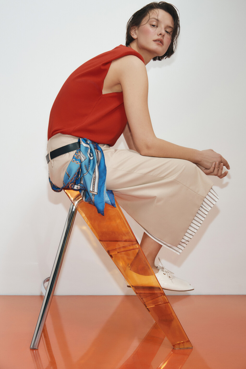 Юбка-карандаш миди с имитацией второго слоя и ремнем - цвет бежевый - 1