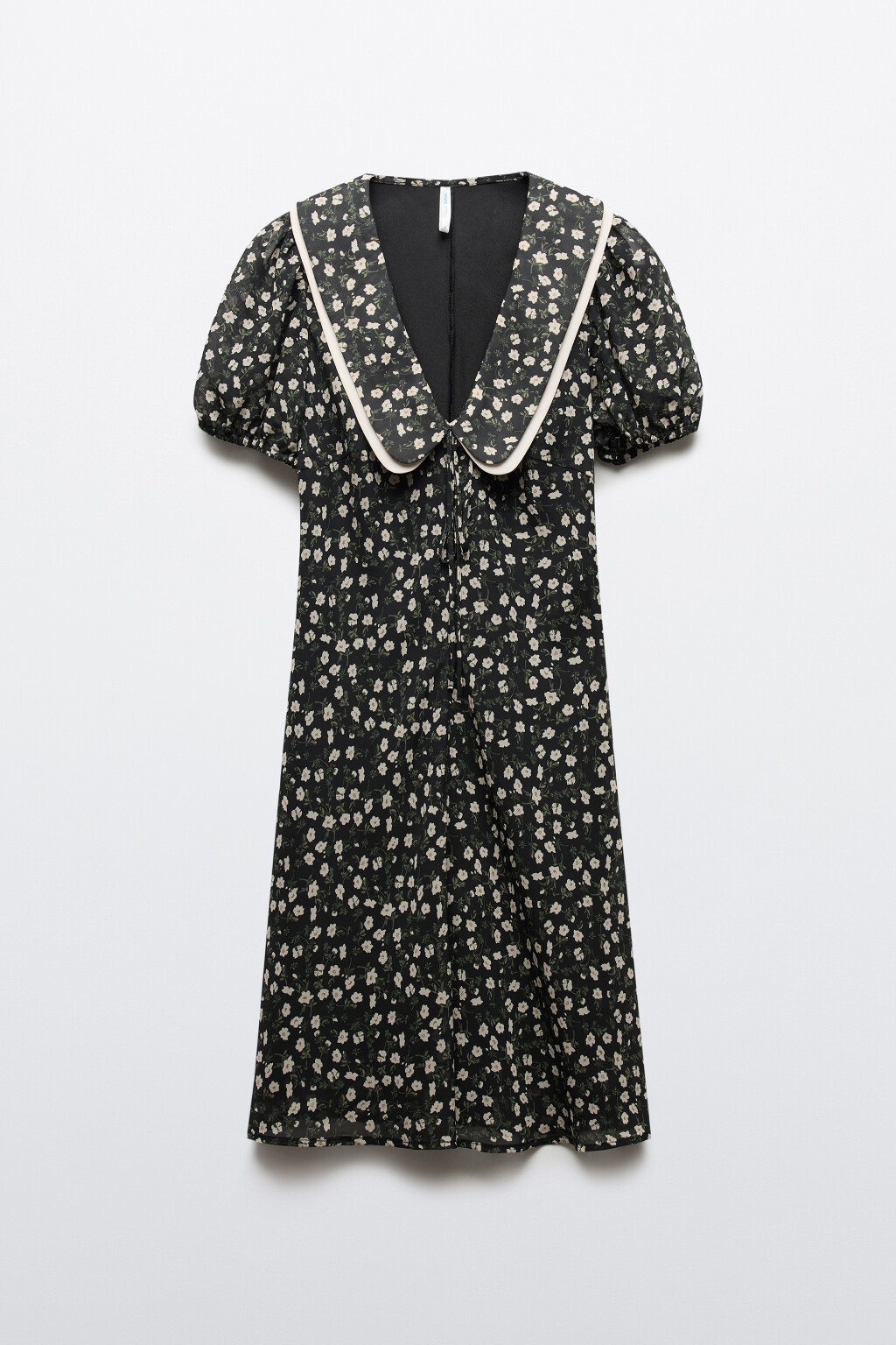 Платье baby-doll мини с воротником и принтом - цвет черный - 1