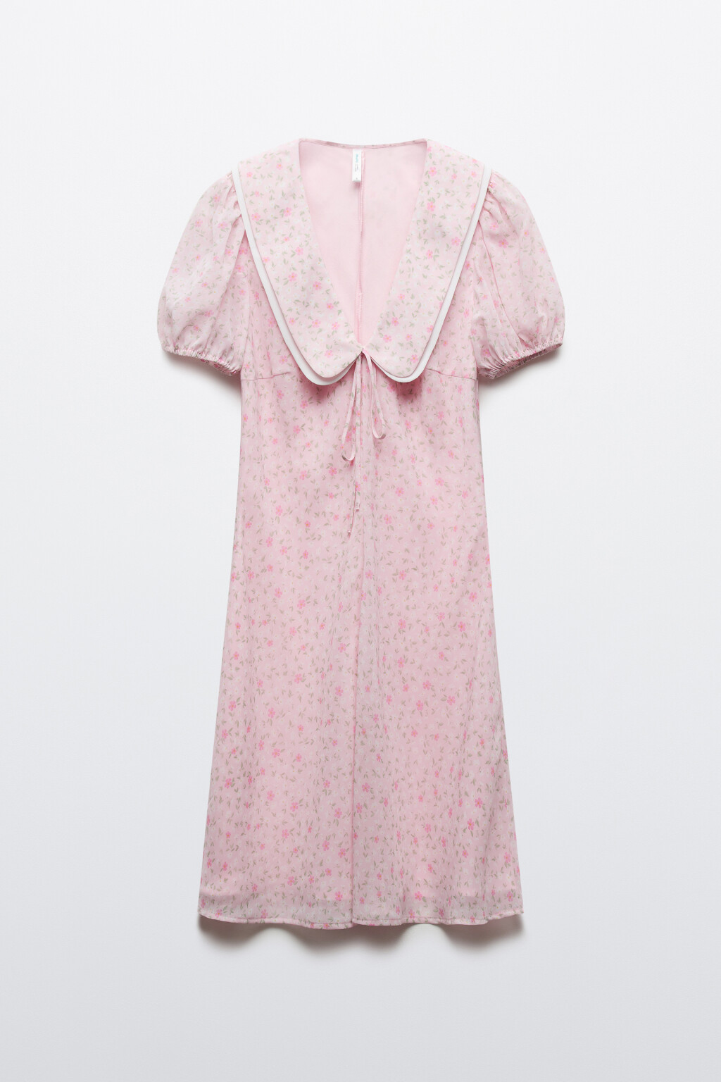 Платье baby-doll мини с воротником и принтом - цвет розовый - 7