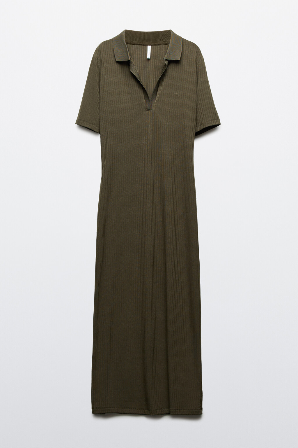 Платье-поло макси в рубчик - цвет зеленый - 1