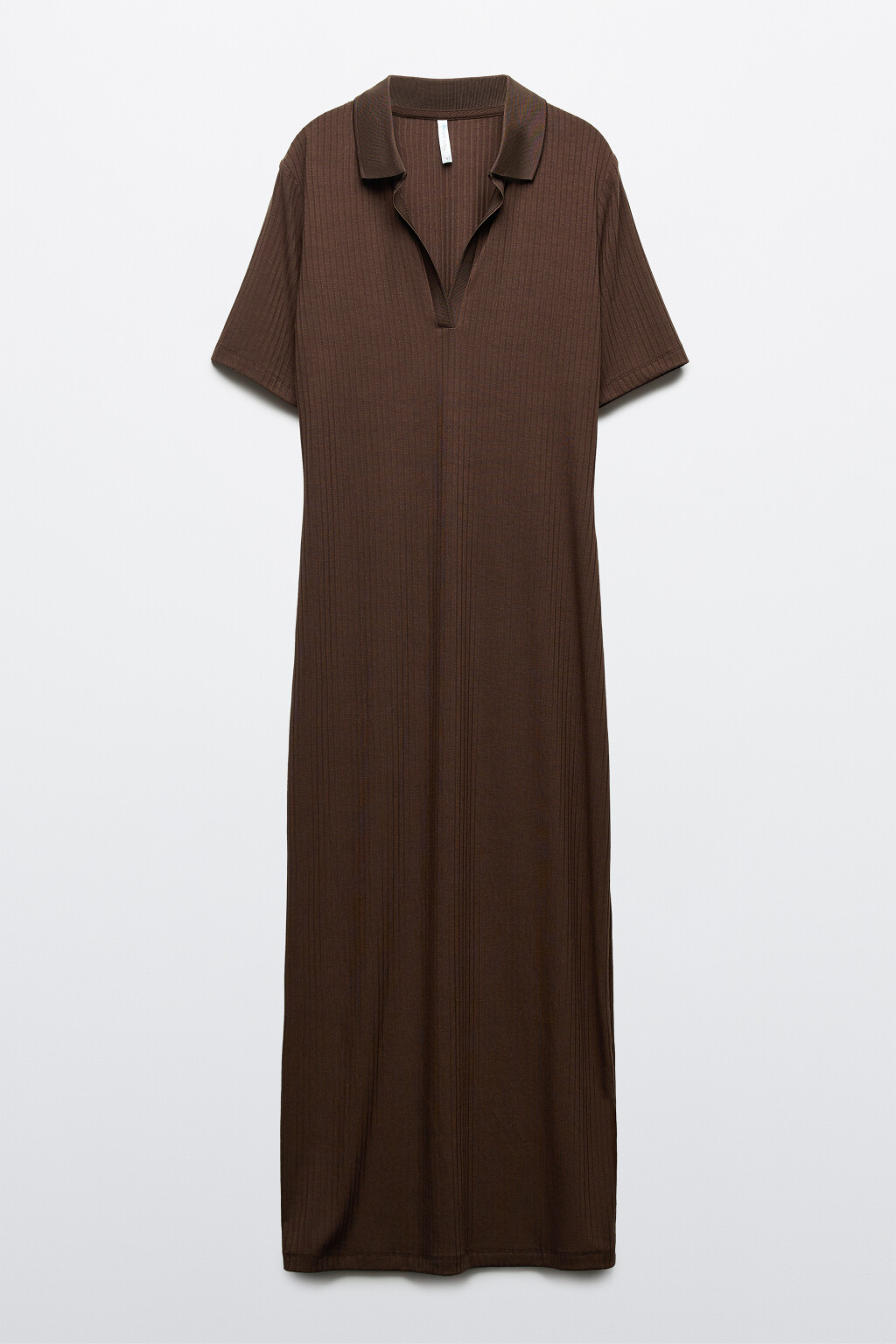 Платье-поло макси в рубчик - цвет коричневый - 1
