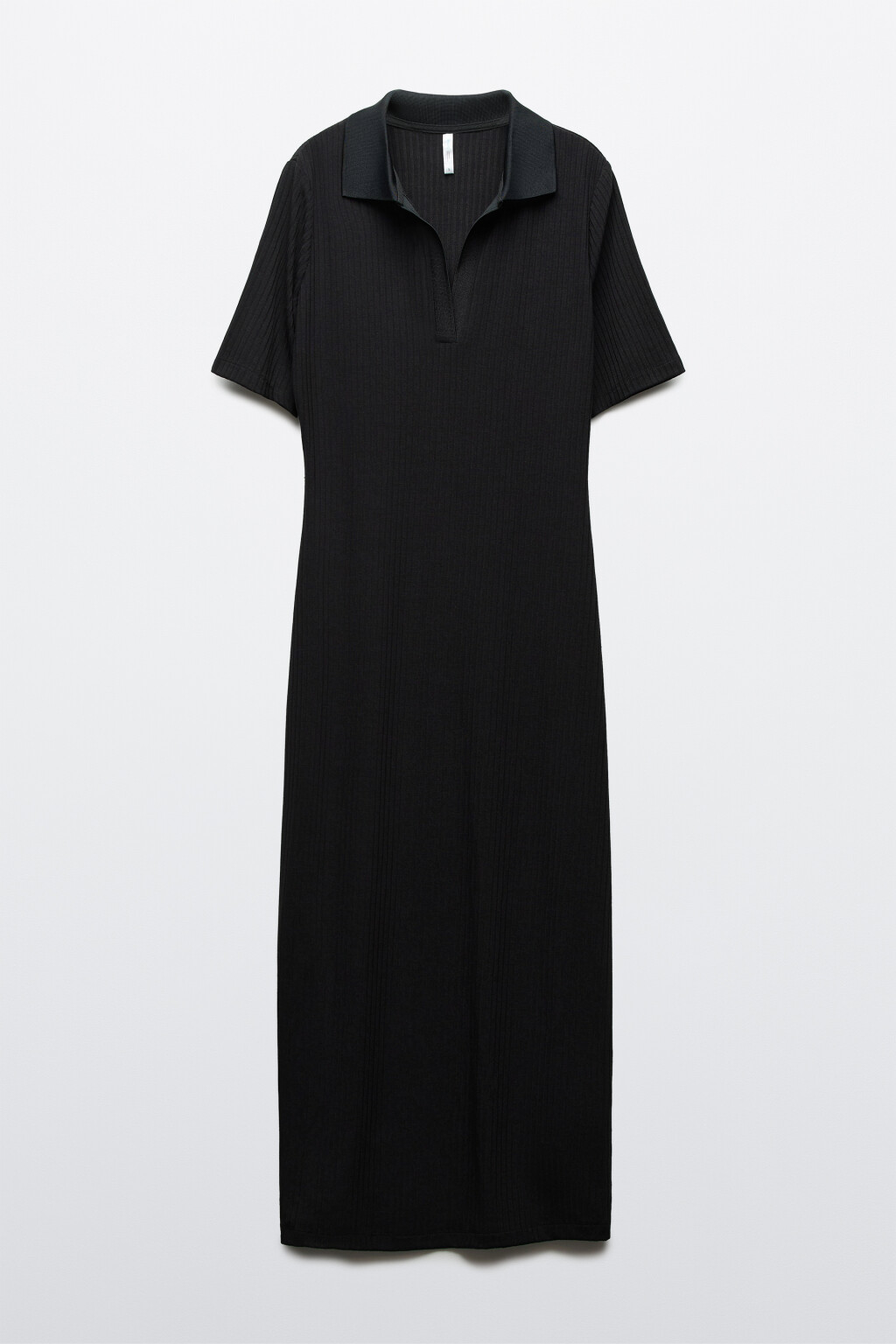 Платье-поло макси в рубчик - цвет черный - 1