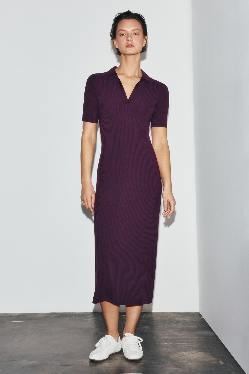 Платье-поло миди в рубчик - цвет красный - 2