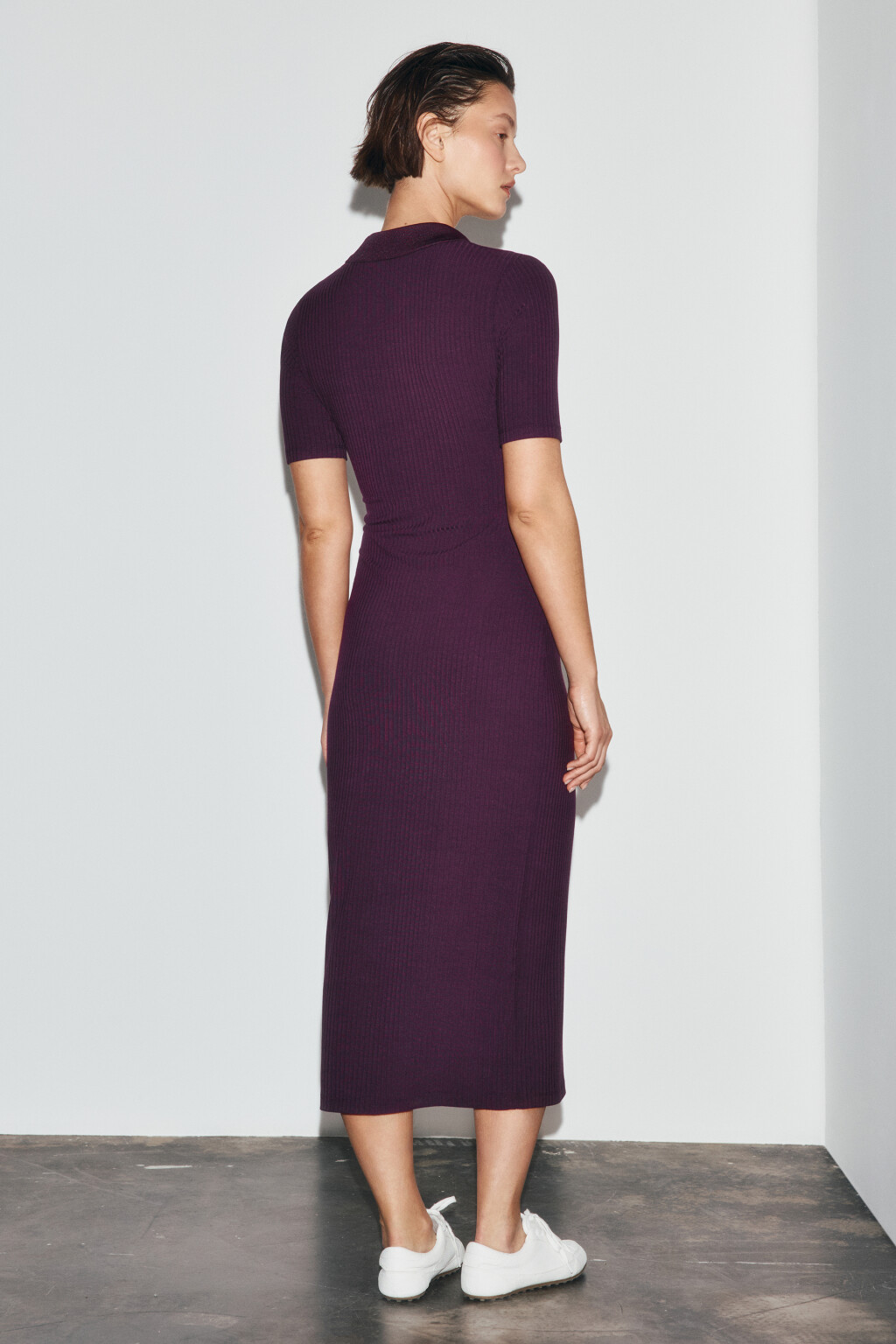 Платье-поло миди в рубчик - цвет красный - 3