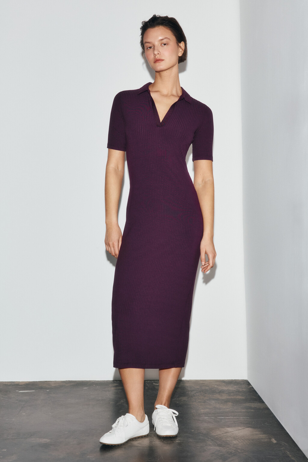 Платье-поло миди в рубчик - цвет красный - 4