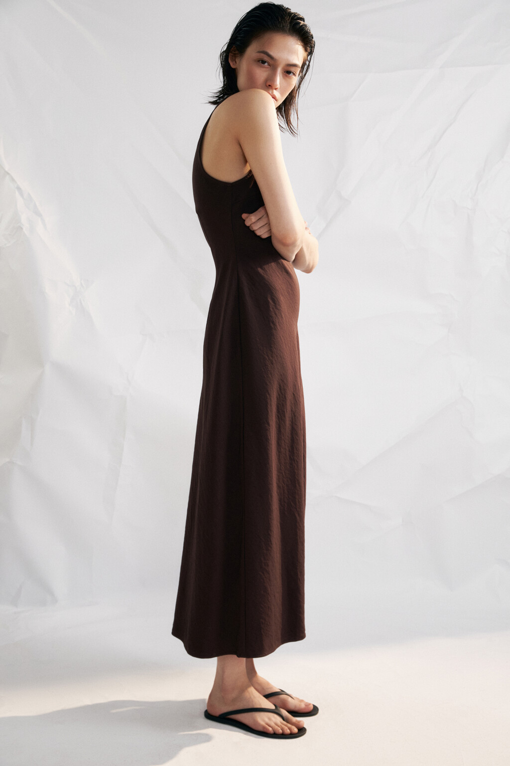 Платье-майка макси вискозное - цвет коричневый - 1