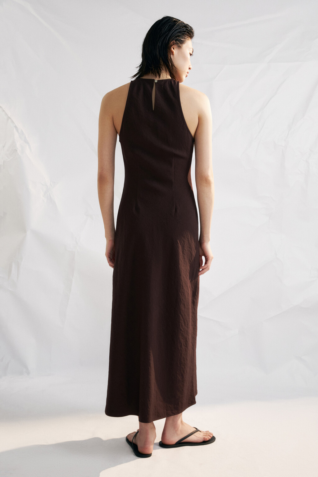 Платье-майка макси вискозное - цвет коричневый - 3
