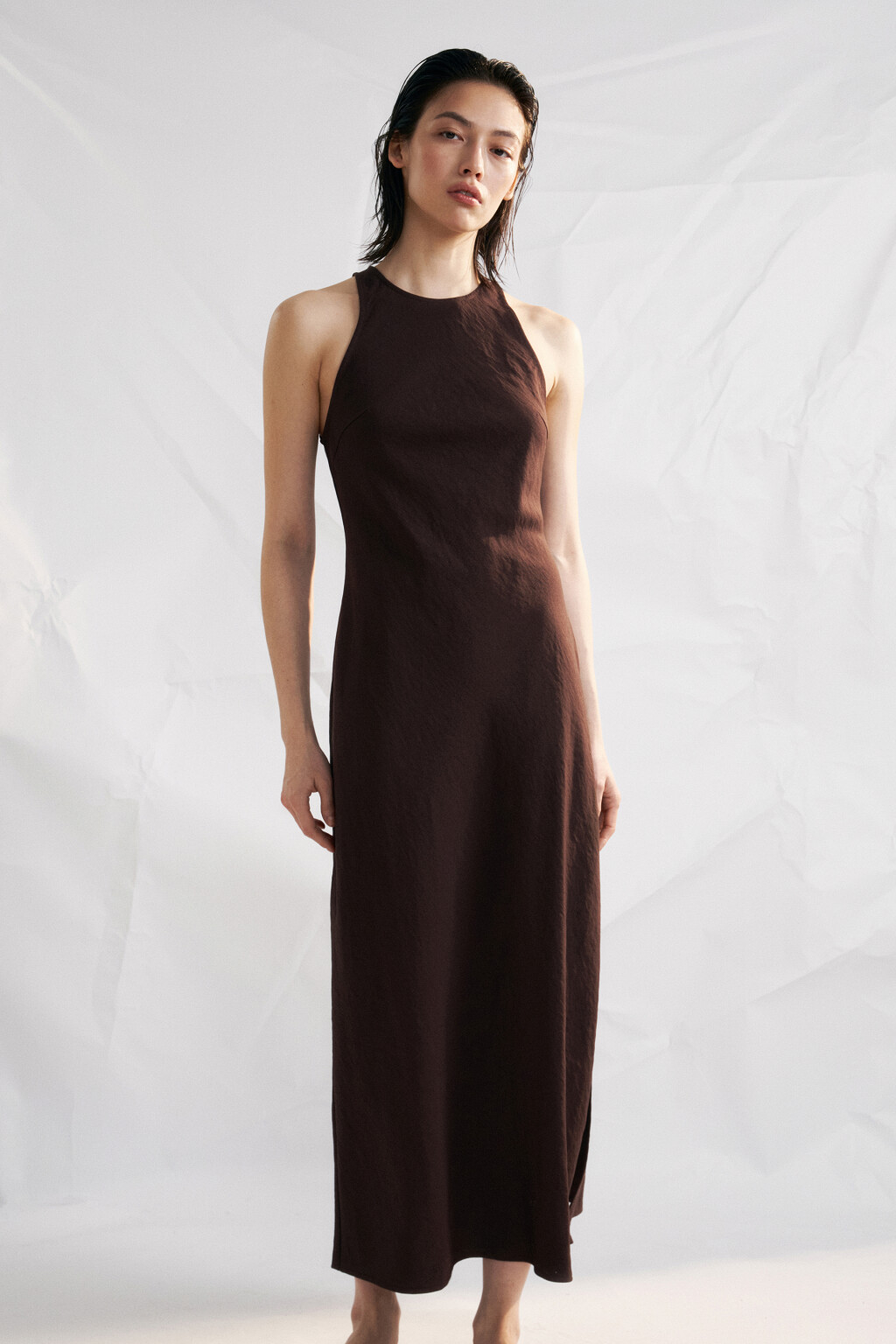 Платье-майка макси вискозное - цвет коричневый - 6