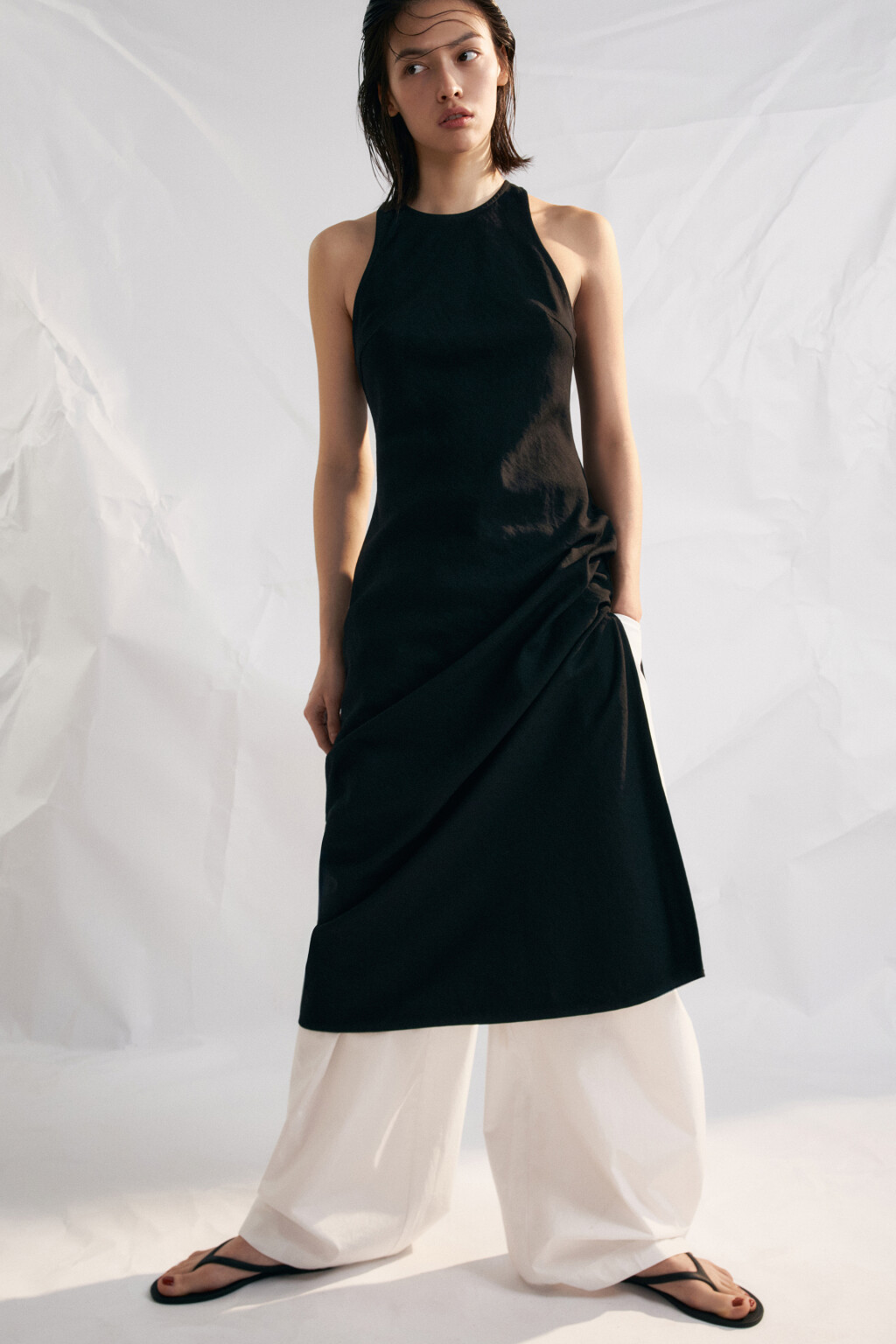 Платье-майка макси вискозное - цвет черный - 1