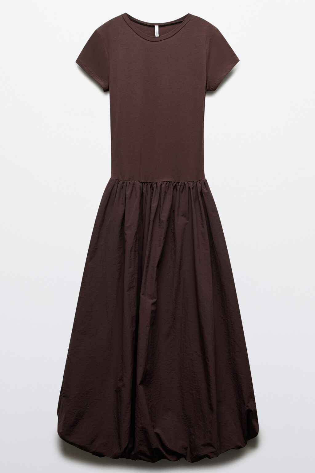 Платье-баллон макси хлопковое с пышной юбкой - цвет коричневый - 1