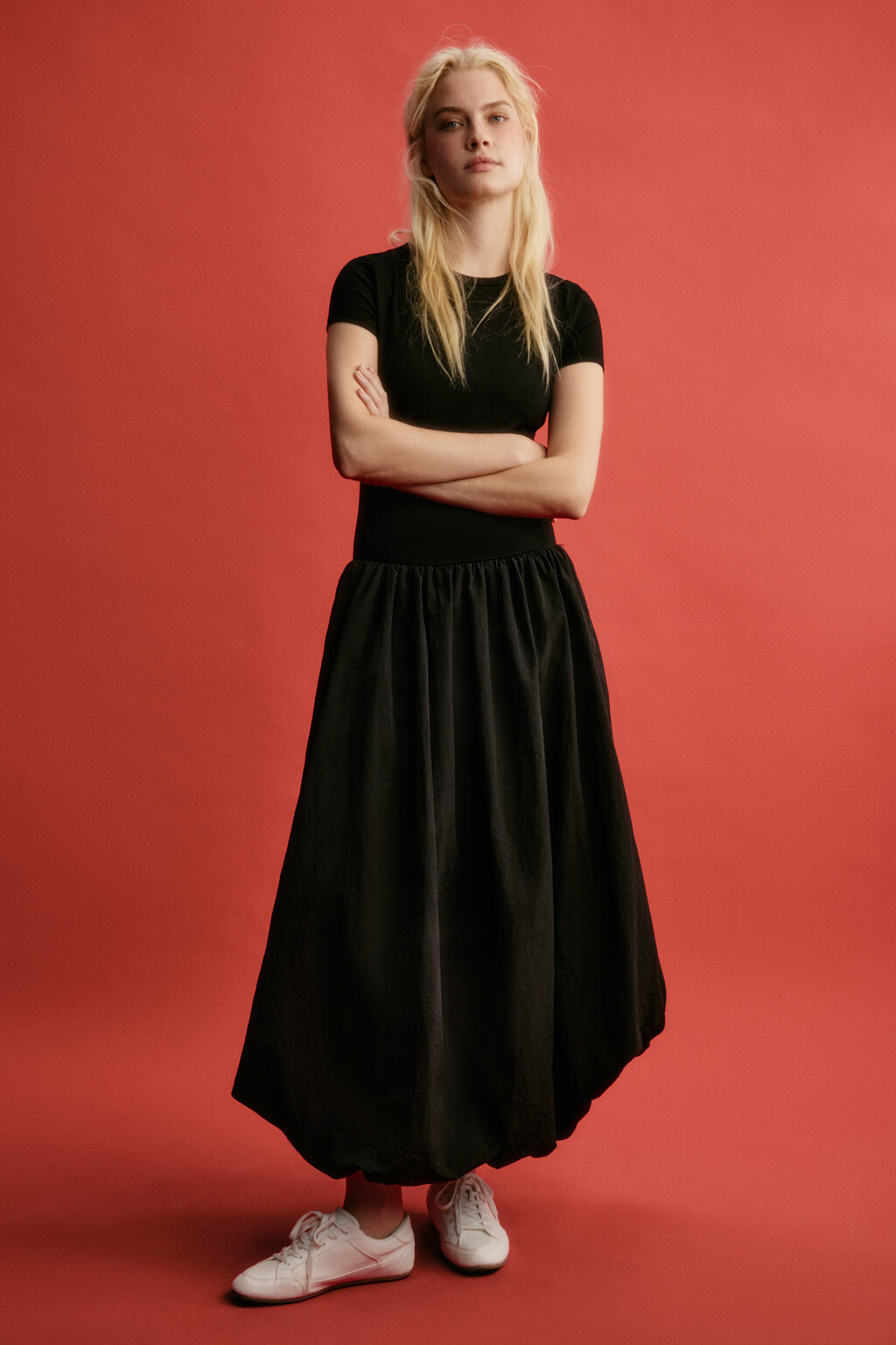 Платье-баллон макси хлопковое с пышной юбкой - цвет черный - 5