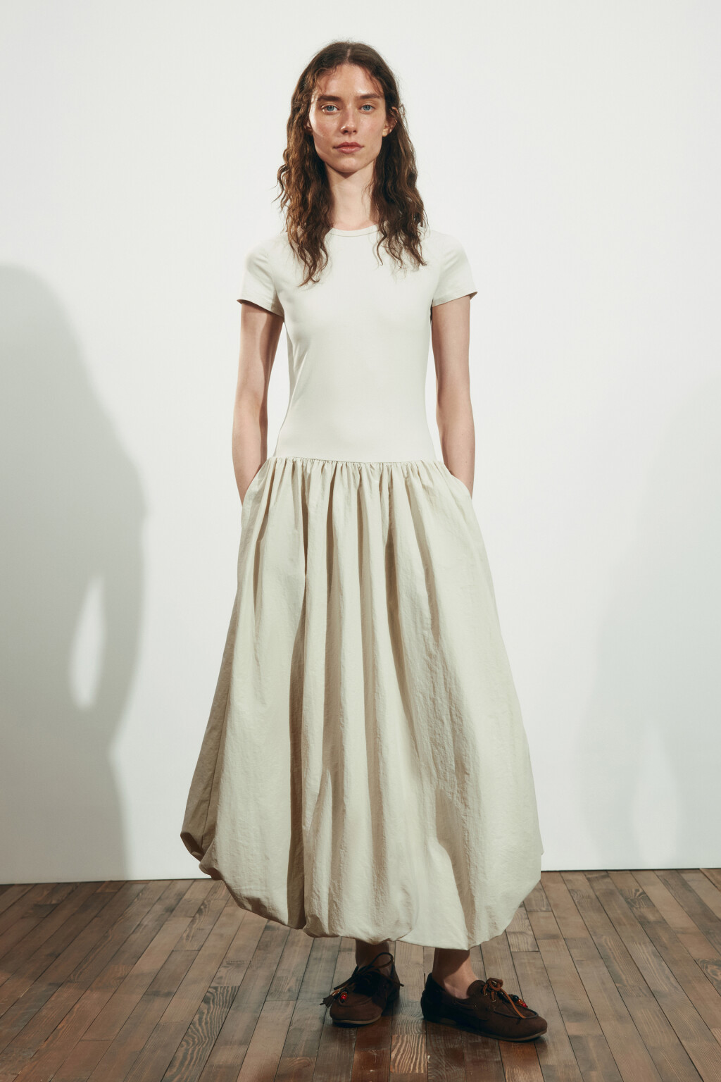 Платье-баллон макси хлопковое с пышной юбкой - цвет молочный - 3