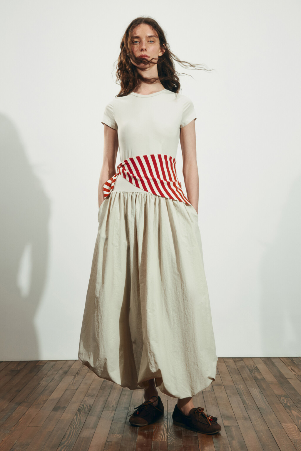 Платье-баллон макси хлопковое с пышной юбкой - цвет молочный - 5