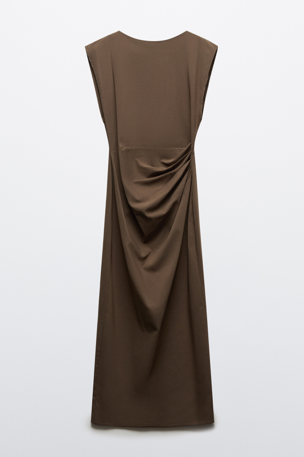 Платье миди облегающее со сборкой сбоку - цвет бежевый - 1