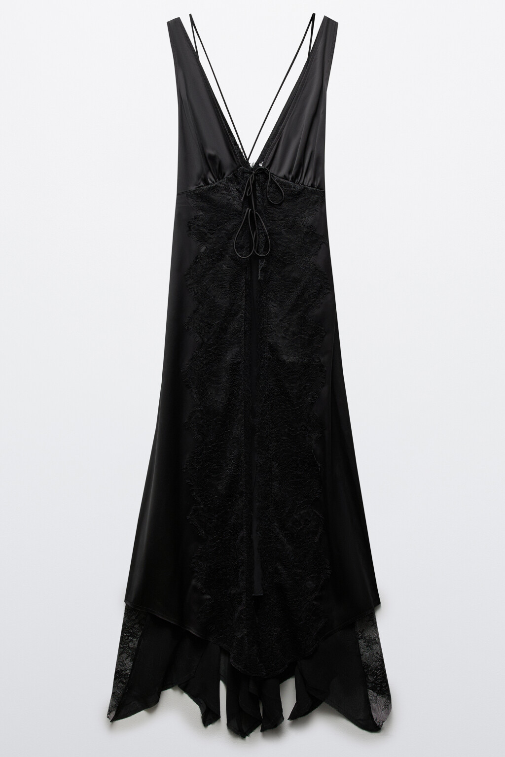 платье-комбинация миди кружевное двухслойное - цвет черный - 1