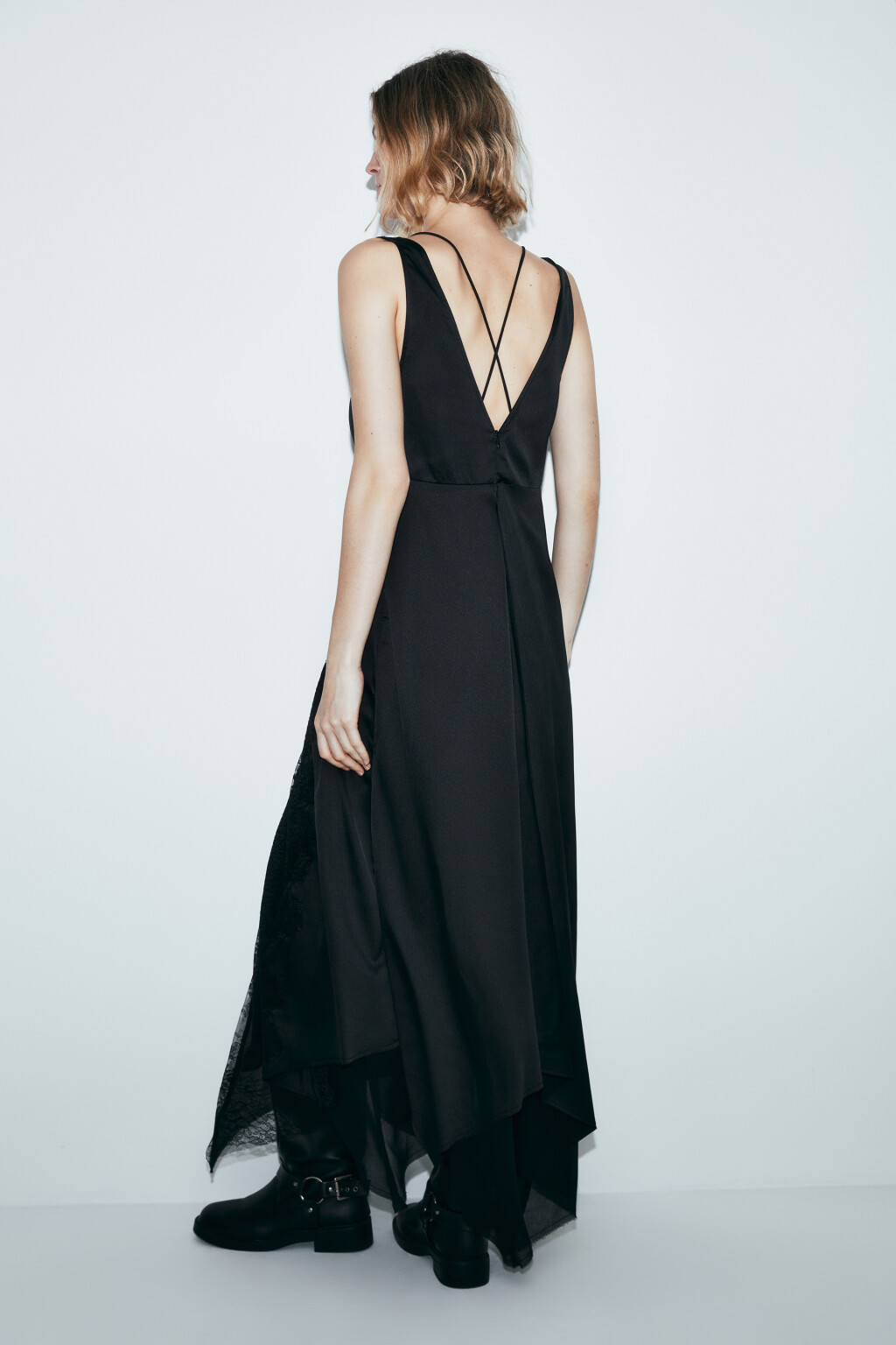 Платье-комбинация макси кружевное двухслойное - цвет черный - 4