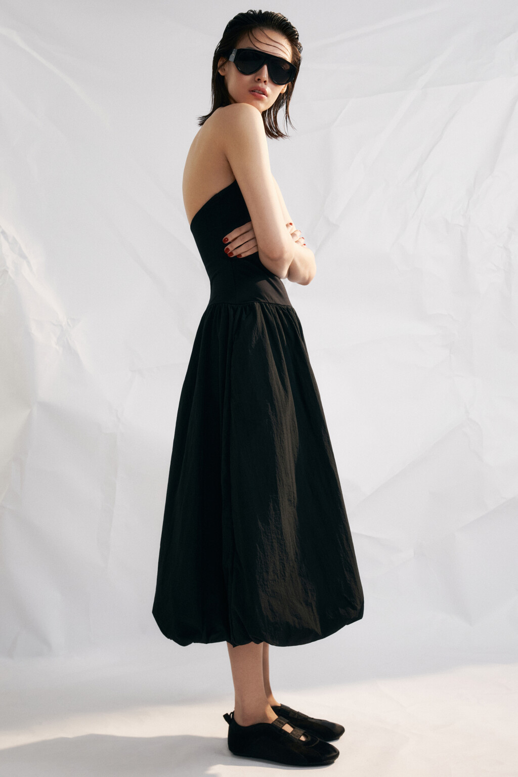 Платье-халтер облегающее с юбкой-баллоном - цвет черный - 1