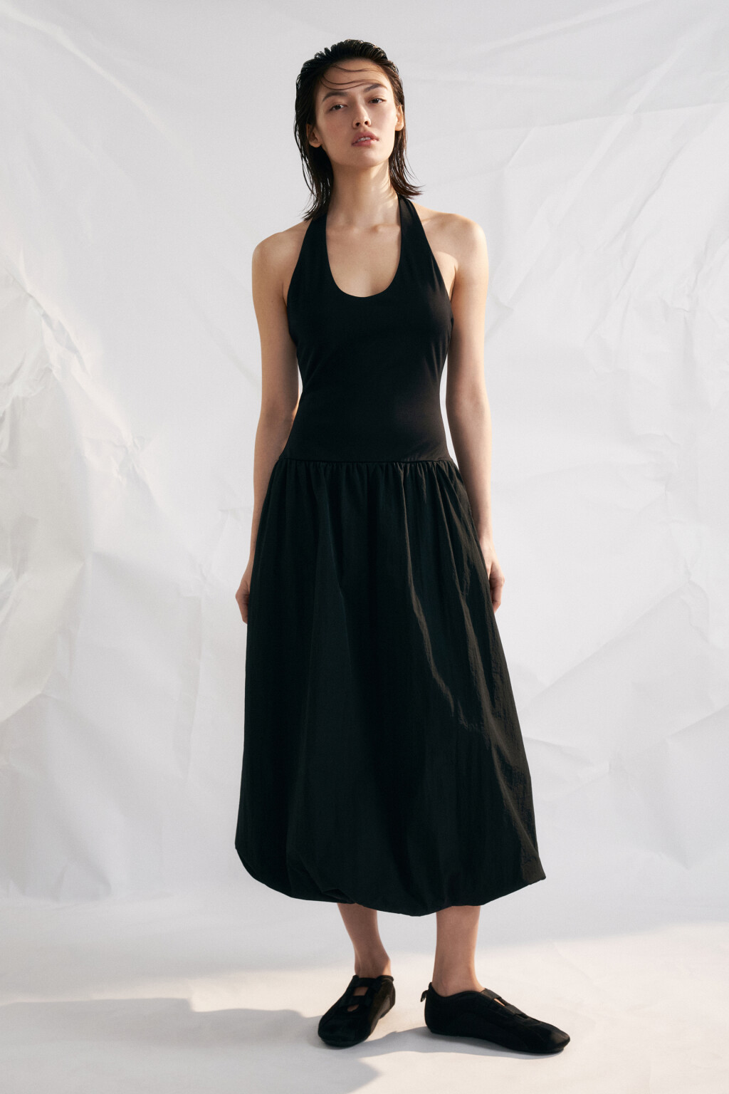 Платье-халтер облегающее с юбкой-баллоном - цвет черный - 2