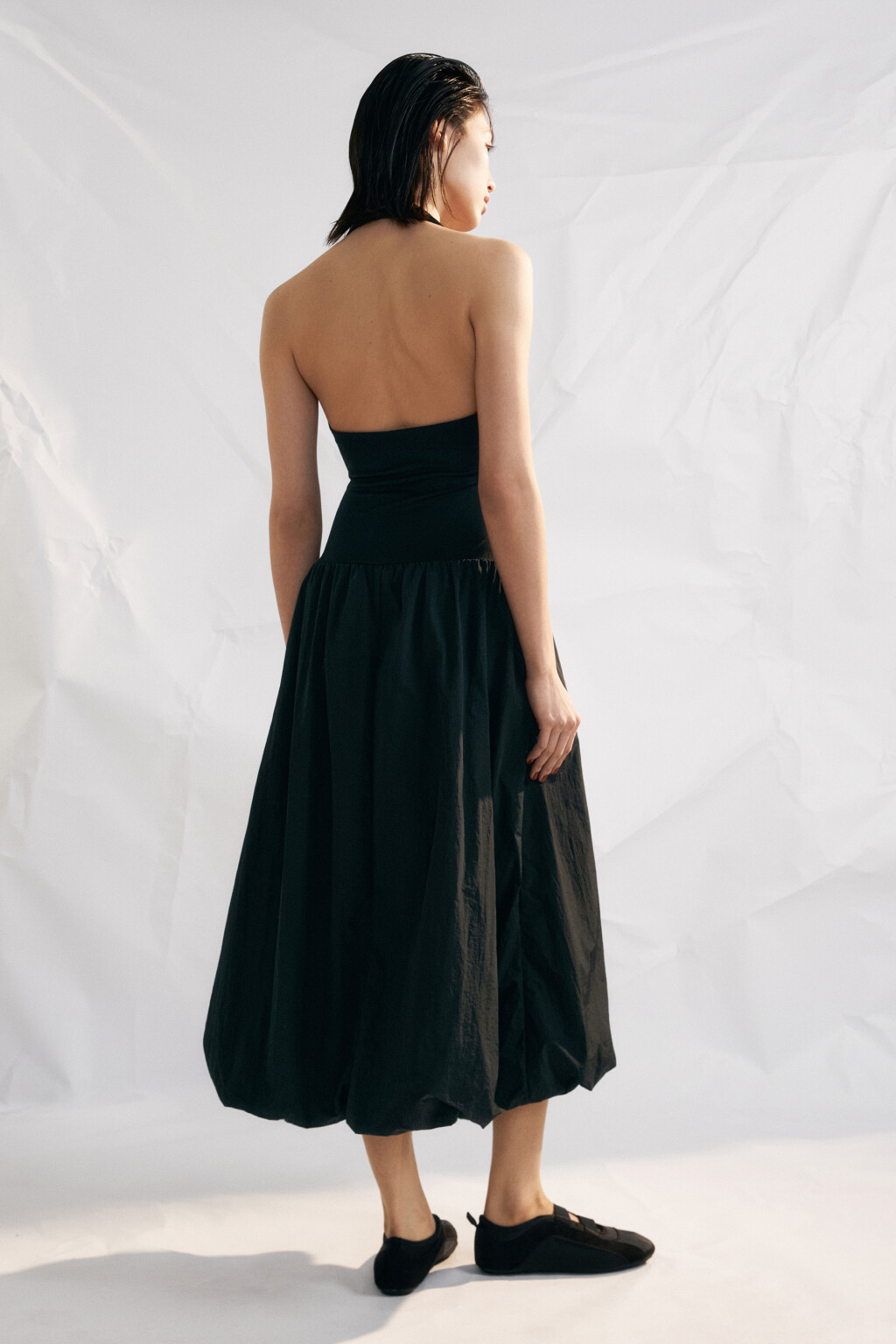 Платье-халтер облегающее с юбкой-баллоном - цвет черный - 3