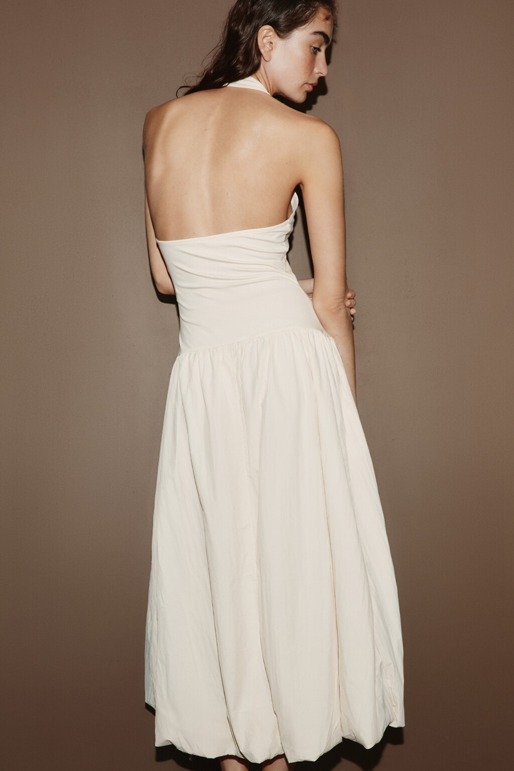 Платье-халтер облегающее с юбкой-баллоном - цвет молочный - 1