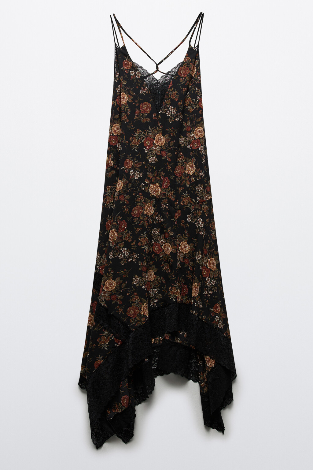 платье асимметричное миди с принтом и кружевом - цвет мультиколор - 8