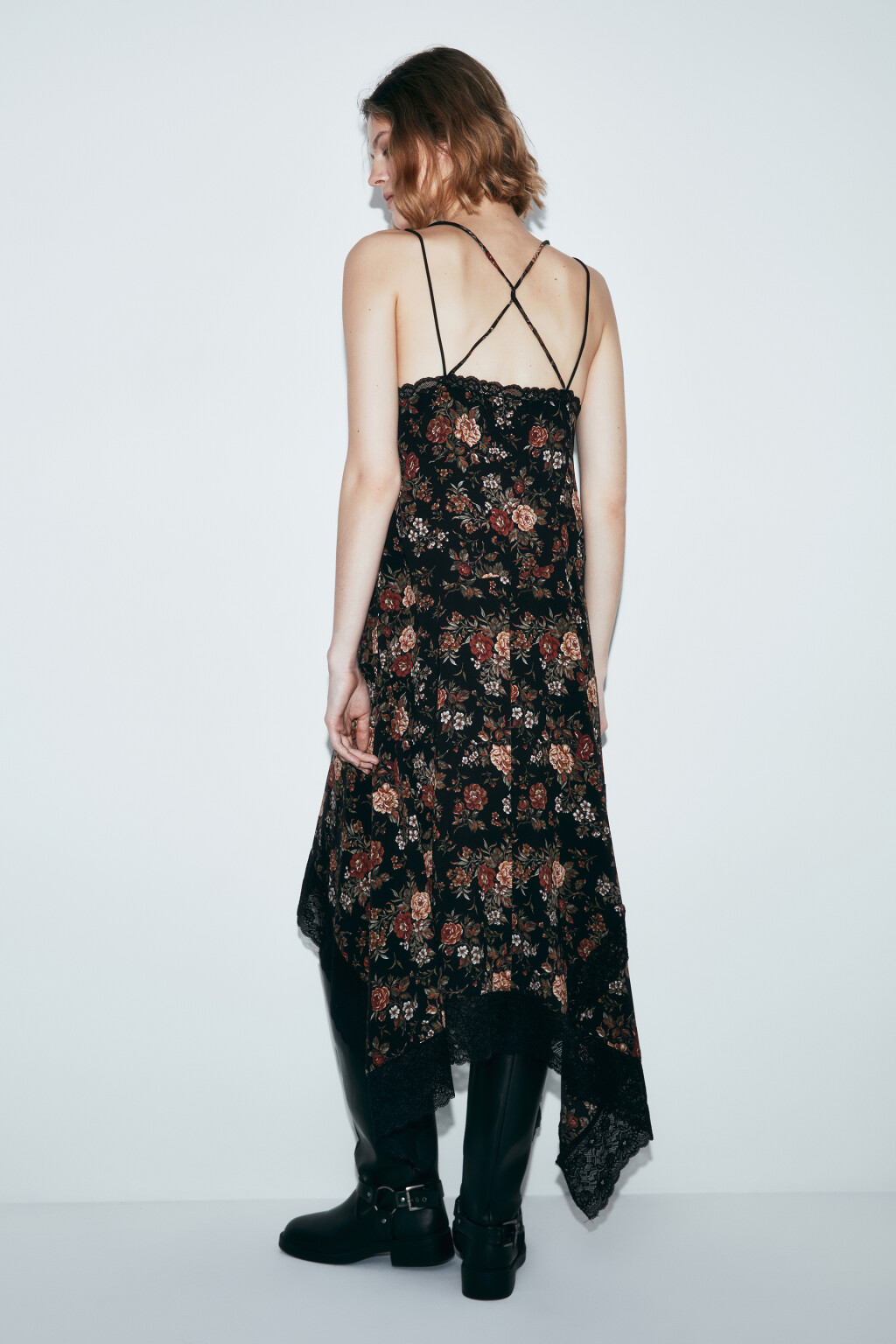 платье асимметричное миди с принтом и кружевом - цвет мультиколор - 4