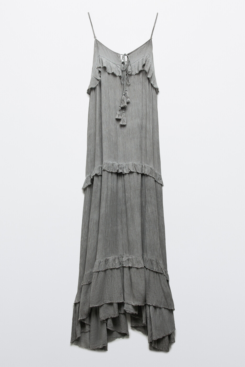 Платье-трапеция макси креповое на бретелях - цвет серый - 1