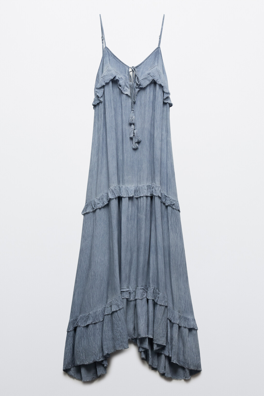 Платье-трапеция макси креповое на бретелях - цвет голубой - 1