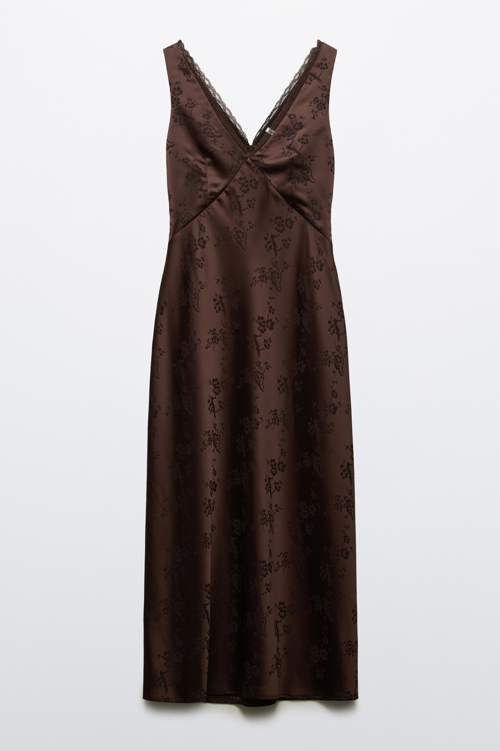 Платье-комбинация макси атласное с цветочным узором - цвет коричневый - 7